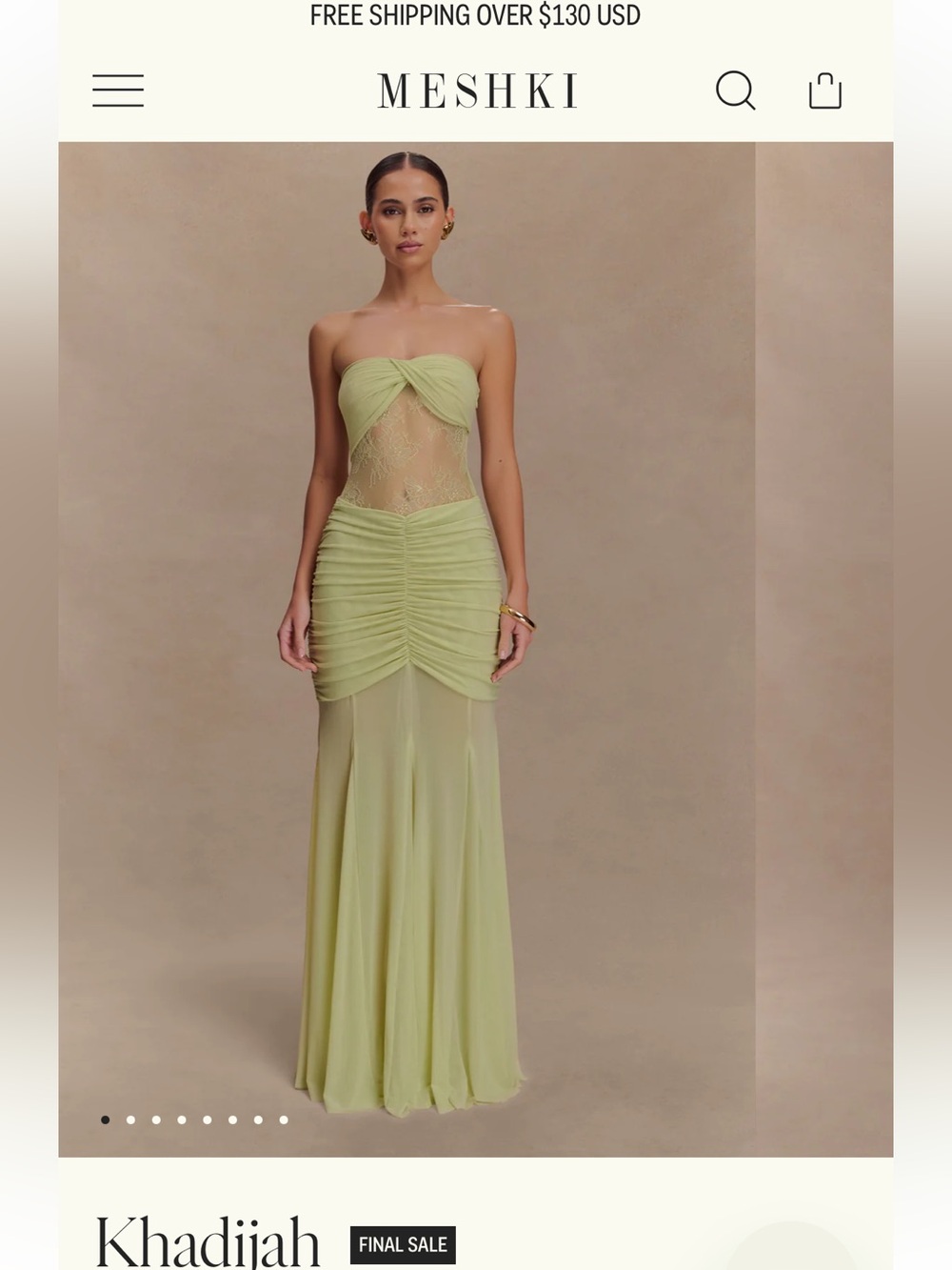 Meshki Strapless Lace-Panel Evening Gown in Sage